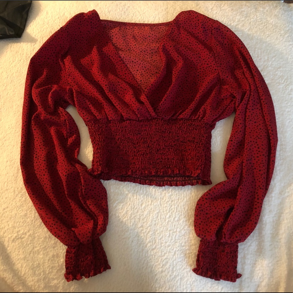 red vneck long sleeve shirt. never worn